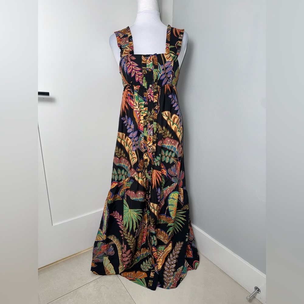 Farm Rio Cool Foliage Black Sleeveless Maxi Dress/Size XXS - Picture 3 of 9